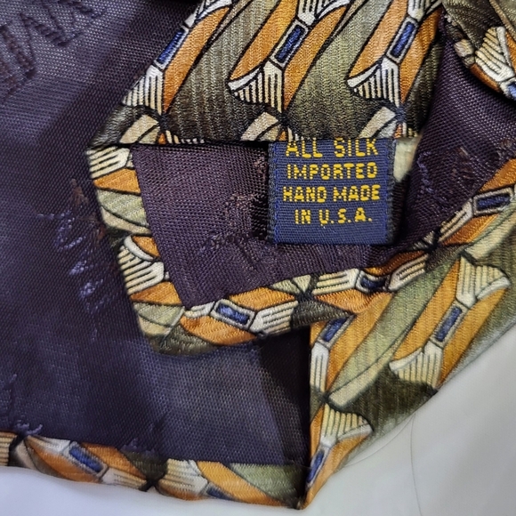 Vintage XMI for Nordstrom Gold and Orange Print Silk Tie - Picture 4 of 5